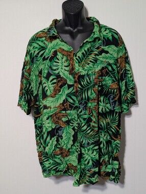 Men's Jurassic World Dinosaur All Over Print Rayon Button Down Shirt Size 3XL